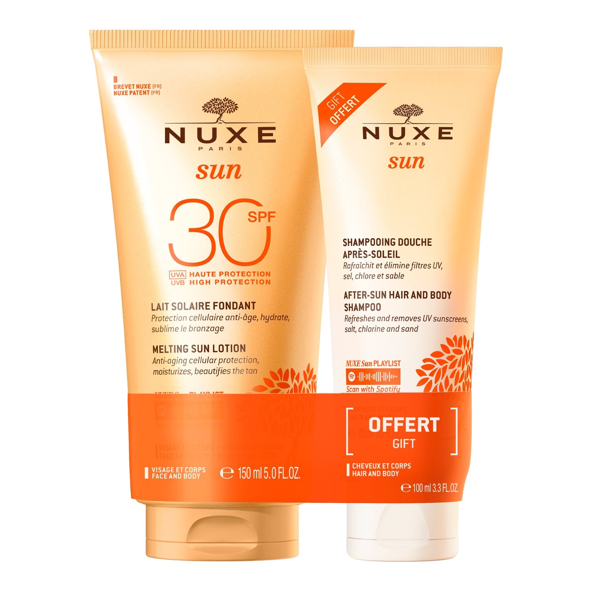 Duo Lait Solaire Fondant Haute Protection SPF30 150ml et Shampooing Douche après - soleil 100ml offert - NUXE